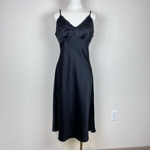 Japna Dress Womens Medium Midi Empire Waist Satin Slip Goth Party Cocktail Black